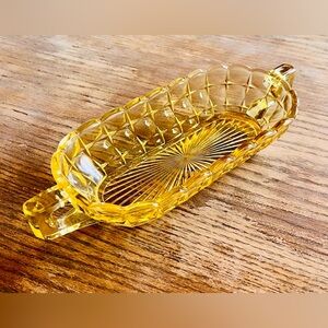 Vintage Indiana Glass Tiara Constellation Yellow Relish Snack Serving Dish